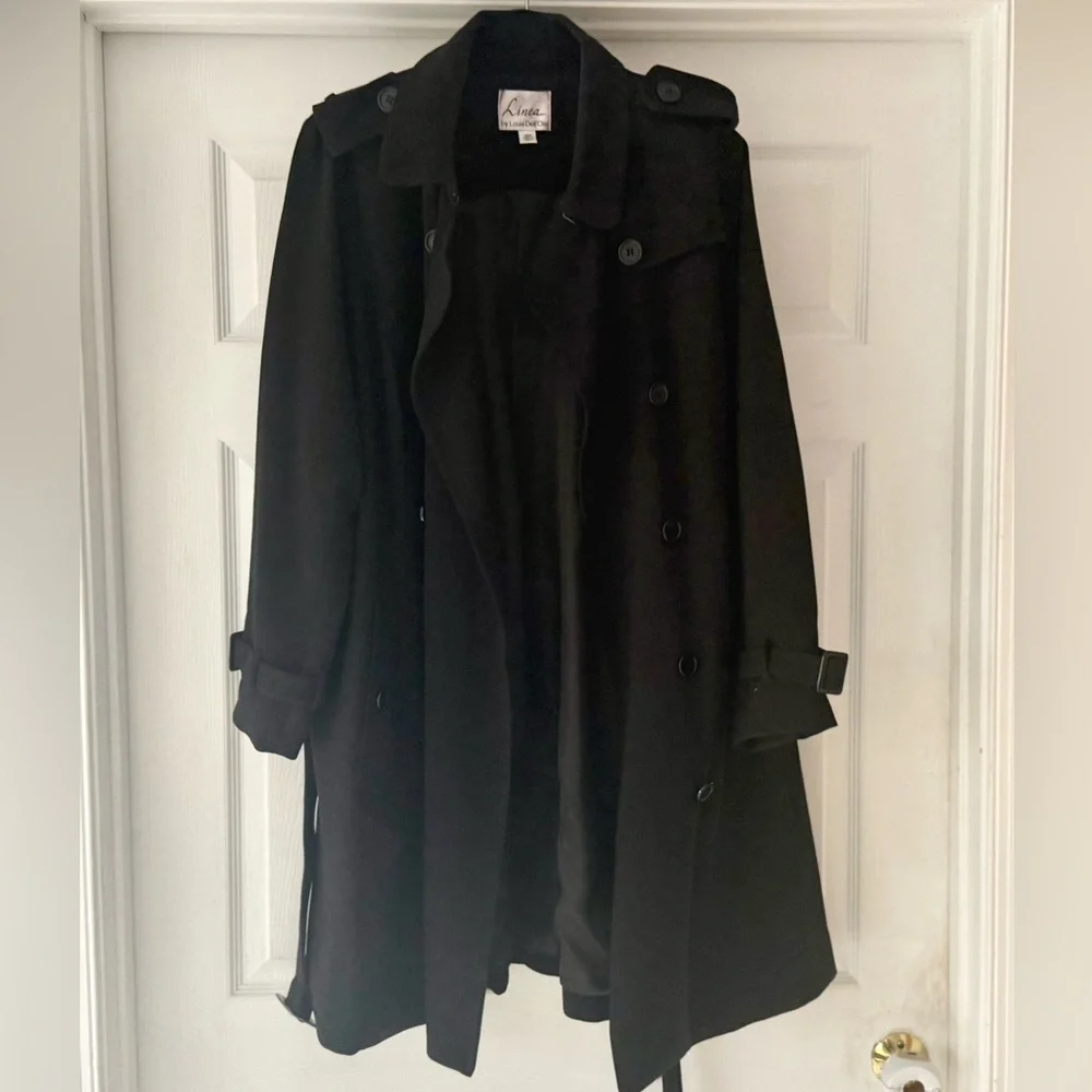 Linea by Louis Dell'Olio black trench coat size 18 W. See video and pics! - Picture 1 of 8